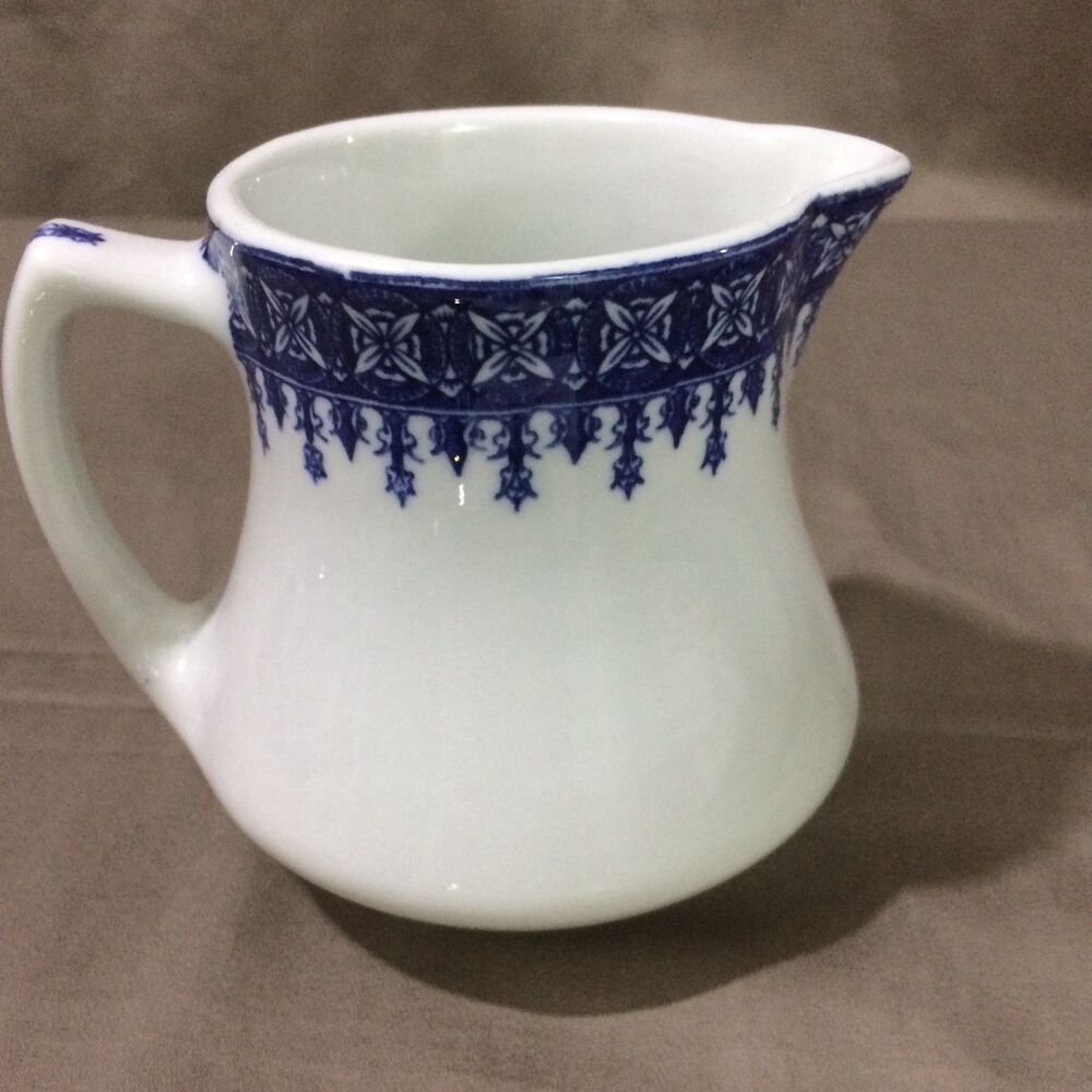 Vintage Shenango China Blue Border Scroll Geometric Creamer Pitcher V16